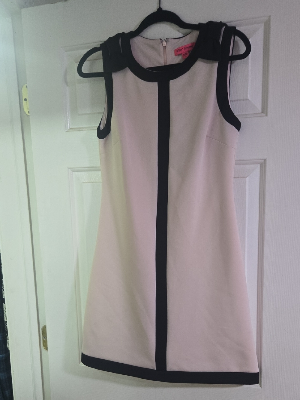 Betsey Johnson Scuba Light Pink Shift Dress with Black Trim